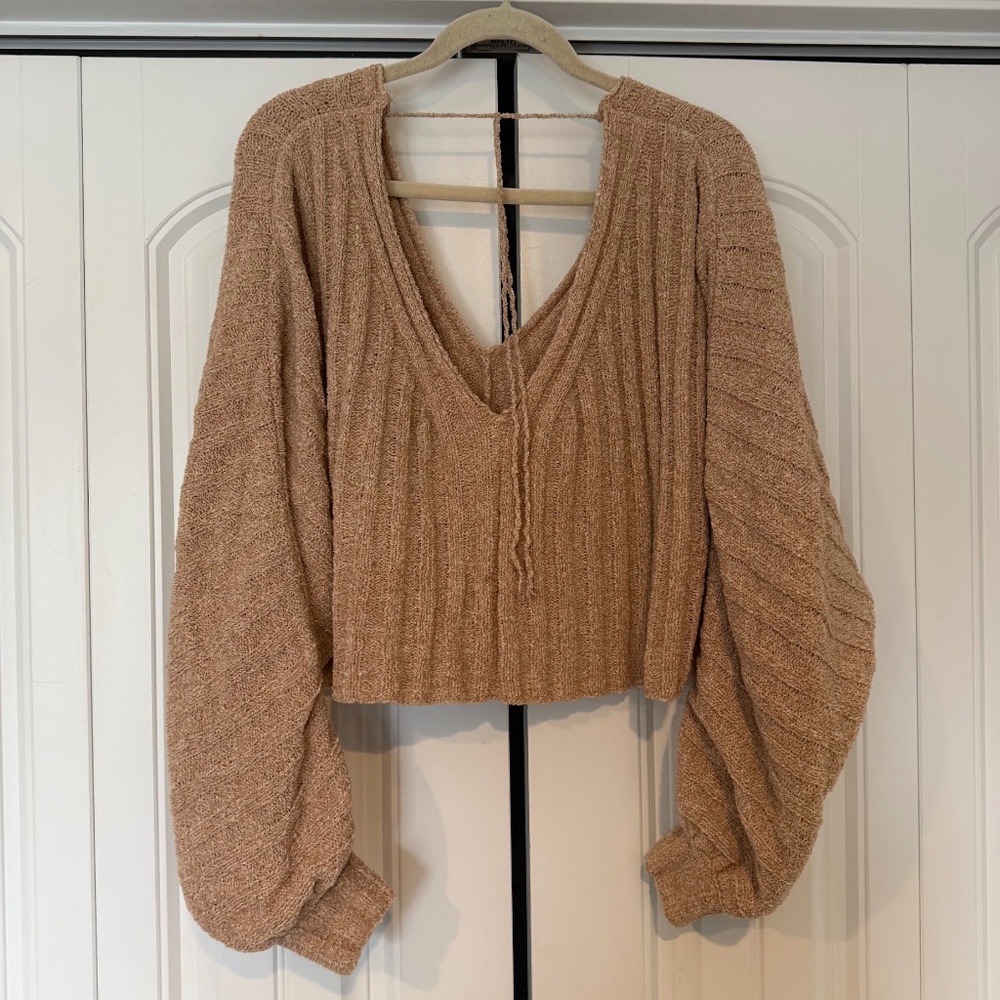 Free People Brown Chunky Oversize Boxy Cropped Sweater Boho - Picture 4 of 4
